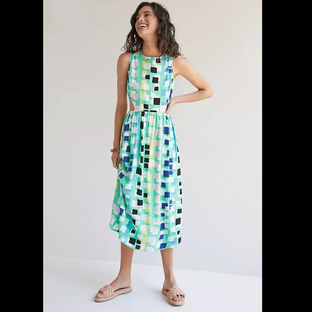 Anthropologie Corey Lynn Calter Abstract Midi Dress side cutouts sz small S